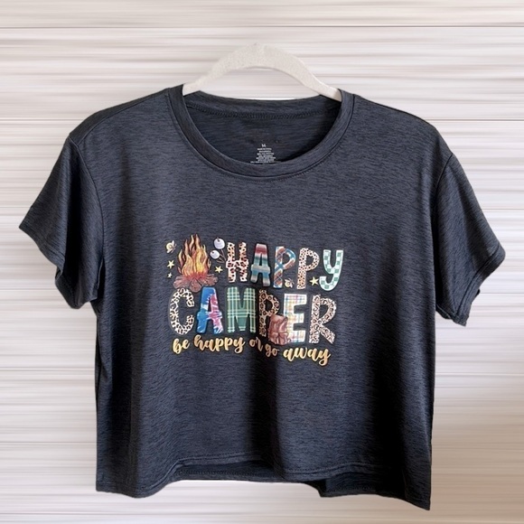 Happy Camper be Happy or go Away  Dri-Fit Crop Top | SIZE M - Picture 1 of 3